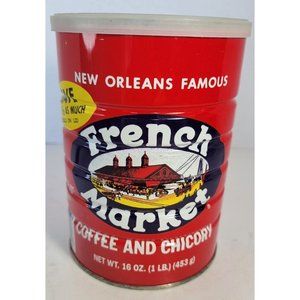 Vintage French Market Coffee and Chicory Graphic 1 lb New  Orleans Empty Tin